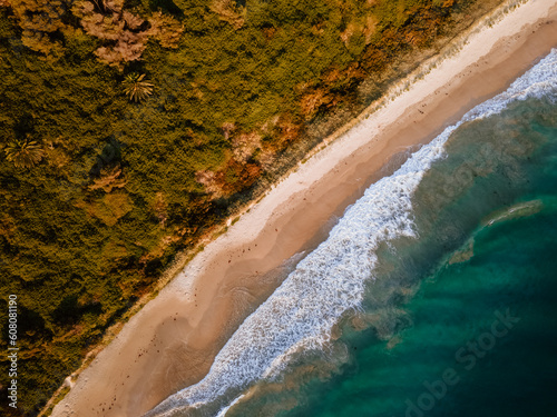 Aerial view of calm beach located at Fisherman's beach, Port Kembla, NSW, Australia photo