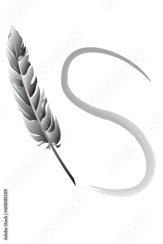 illustration of feather writing on white background