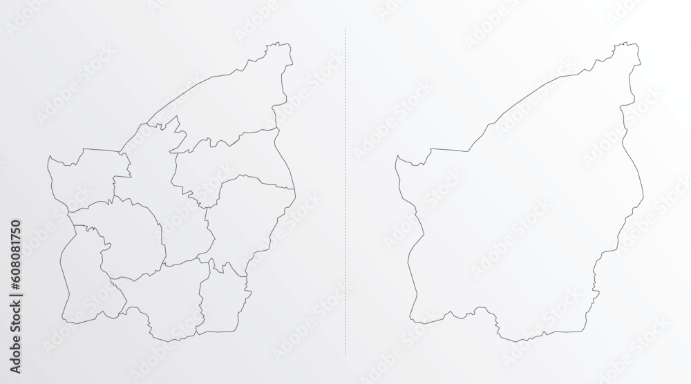 Black Outline vector Map of San Marino with regions on white background