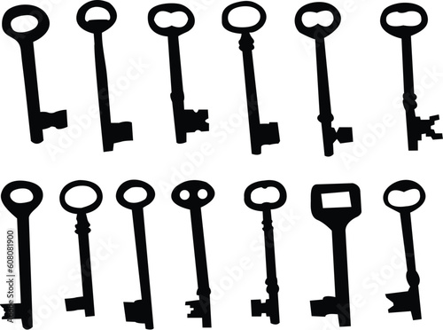 collection of keys silhouette - vector