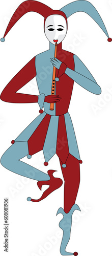 vector harlequin with a pipe dancing