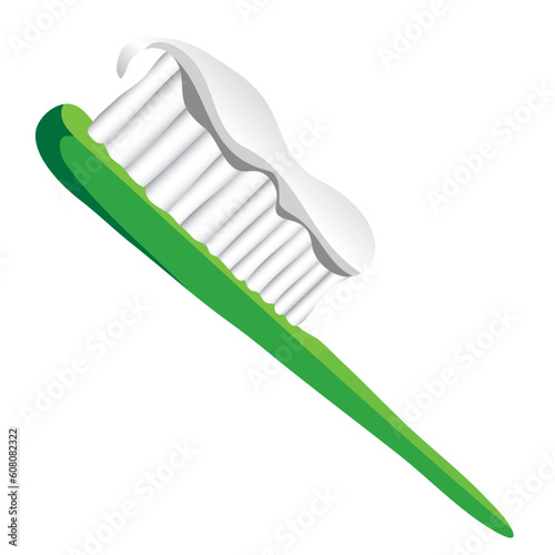 green toothbrush with a white toothpaste. Illustration