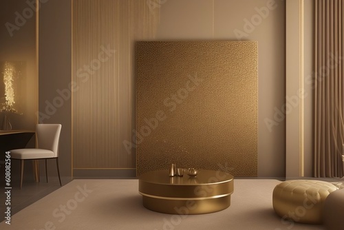 Modern luxury interior based on golden elements as an abstract background. Generative AI.