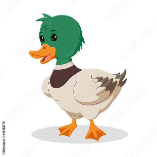 Cute duck cartoon isolated on white background. Happy duck cartoon posing. Vector illustration