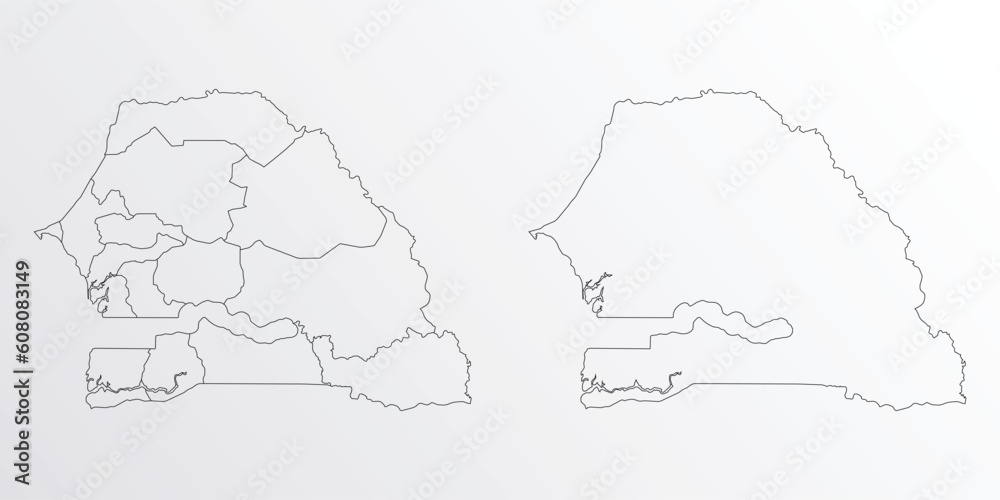 Black Outline vector Map of Senegal with regions on white background ...