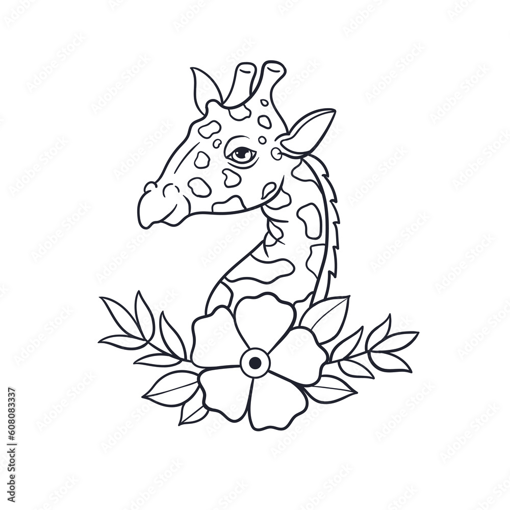 Fototapeta premium Hand drawn illustration of a giraffe outline