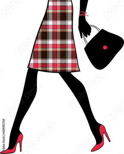Woman sexy legs with handbag. Shopping and business. Vector illustration