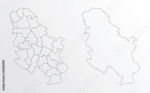 Black Outline vector Map of Serbia with regions on white background