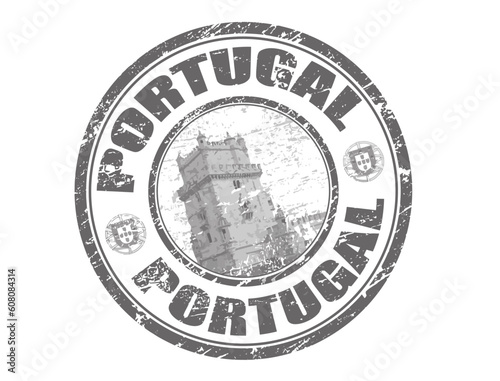 Abstract grunge rubber stamp with tower of belem and the name Portugal written inside the stamp