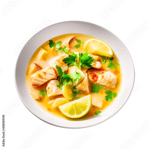 fish soup with lemon created with Generative AI