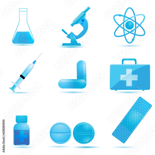 illustration of medical icons om white background