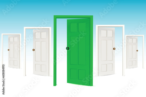 illustration of many open doors on white background