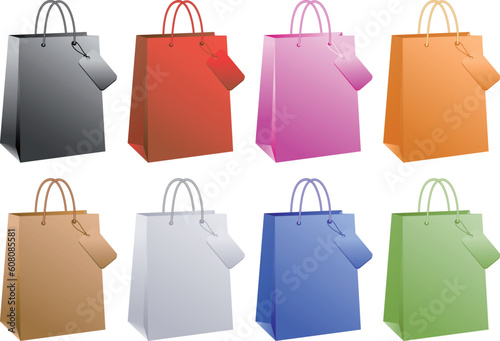 shopping bags, basic colors set, vector