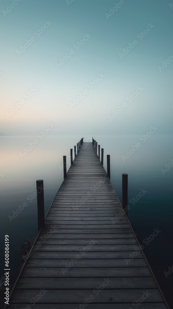 long dock reaching out into the water on a misty day.

Made with the highest quality generative AI tools