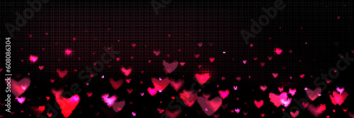 Abstract bokeh background with blurred pink hearts. Vector realistic illustration of creative pattern for romantic wallpaper, Valentine Day greeting card, wedding decoration. Defocused love backdrop