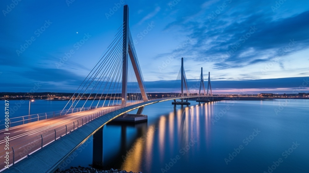 Long exposure of the Infinite Bridge and Aarhus Bay at dawn, Denmark, Aarhus.  GENERATE AI