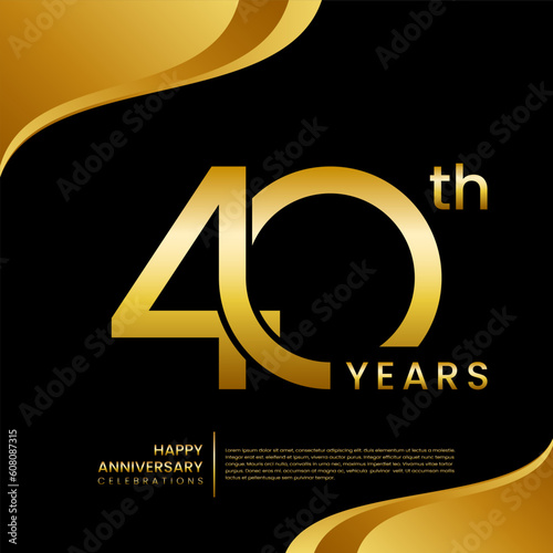 40th year anniversary logo design with gold color, logo vector template