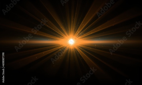 Abstract Glowing Sun Burst. Black Orange Light Rays and Flare. Generative AI