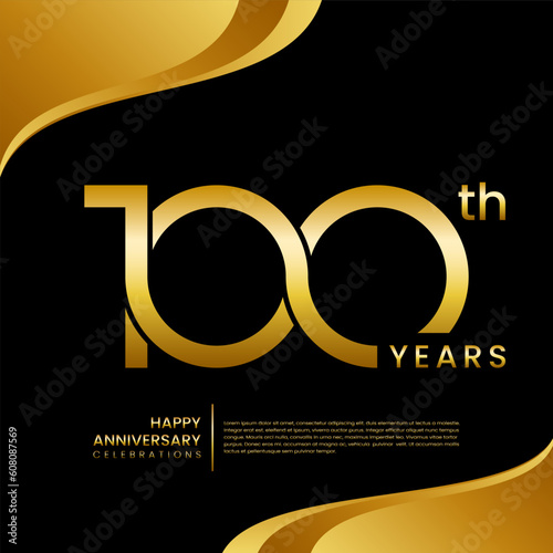 100th year anniversary logo design with gold color, logo vector template