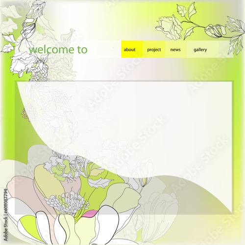 Website design template with decorative flowers