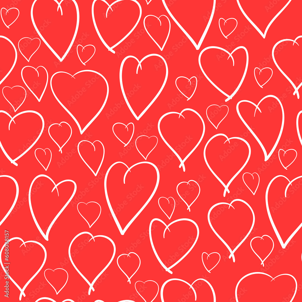 Valentine's day red abstract background with white hearts. Seamless pattern. Vector illustration.