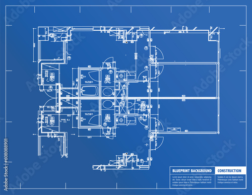 Sample of architectural blueprints over a blue background / Blueprint