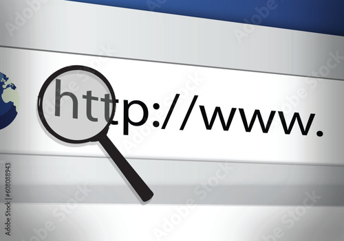 Browser illustration with a magnify glass over the url.