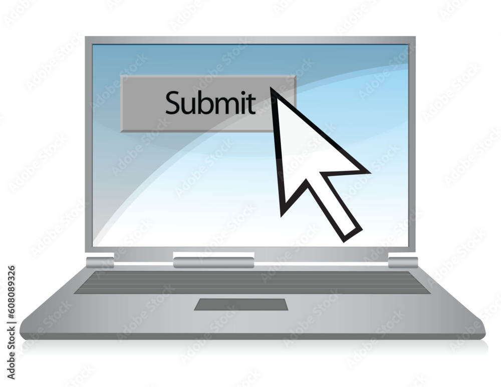 Clicking on the submit button over a gradient background inside a laptop computer Clicking on the submit button over a gradient background inside a laptop computer