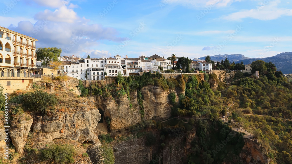 Beautiful view building of landmark  and cliff which the famous bridge Puente Nuevo in the historic city centre