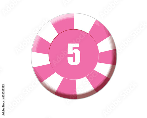 Pink roulette chip isolated on white, vector illustration