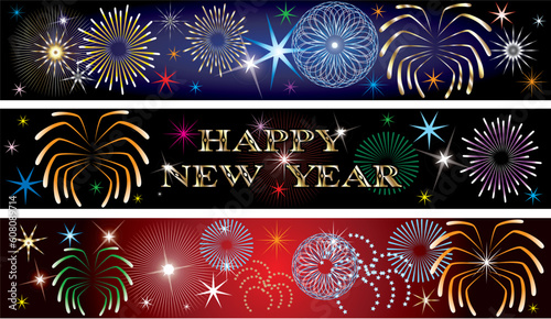 Vector Illustration for the New Year or independence day. Banners Background. Set of 3. New Year Firework Banners2