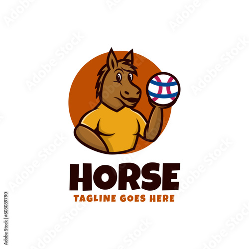 Vector Logo Illustration Horse Mascot Cartoon Style.