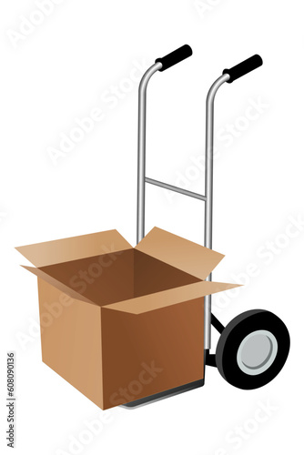 illustration of parcel with trolley on white background