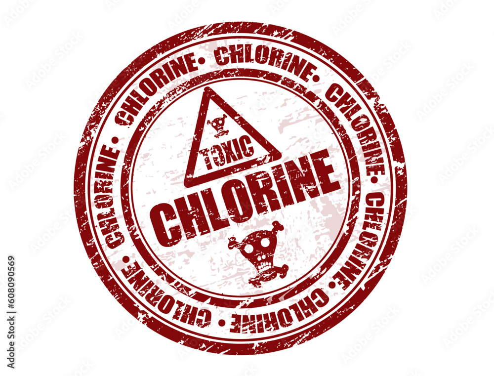 Chlorine grunge rubber stamp with skull and crossbones and the word chlorine written inside Chlorine grunge rubber stamp with skull and crossbones and the word chlorine written inside