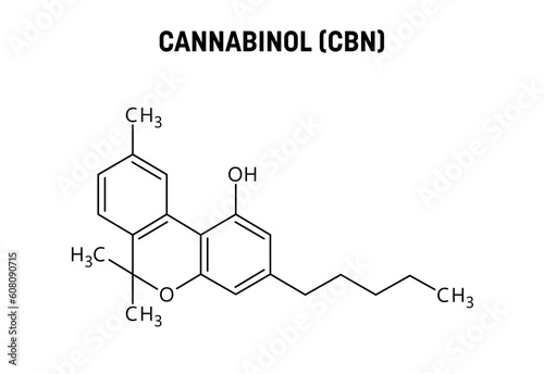 Cannabinol, or CBN, molecular structure. Cannabinol is mildly psychoactive cannabinoid extracted from cannabis. Vector structural formula of chemical compound.