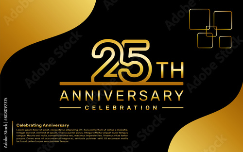 Template design for a 25th year anniversary celebration with a golden number style, vector template