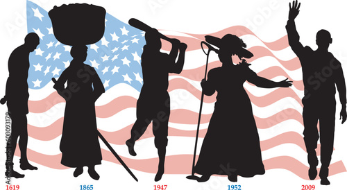 Vector Illustration timeline for Black History month with American flag.