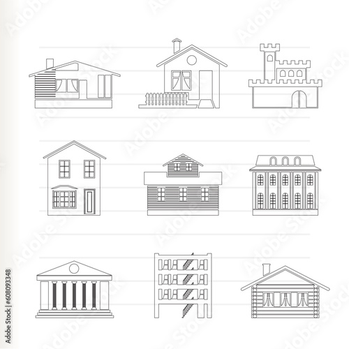 different kind of houses and buildings - Vector Illustration 1