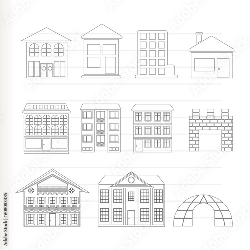 different kinds of houses and buildings - Vector Illustration