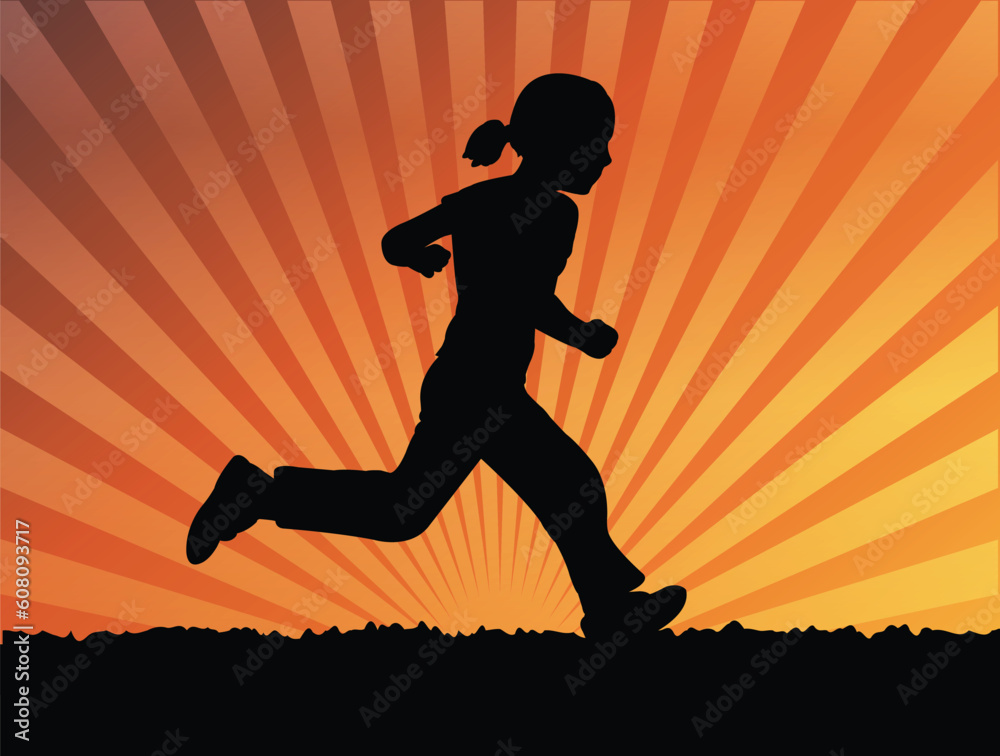 silhouette of little girl running - vector