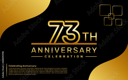 Template design for a 73th year anniversary celebration with a golden number style, vector template photo