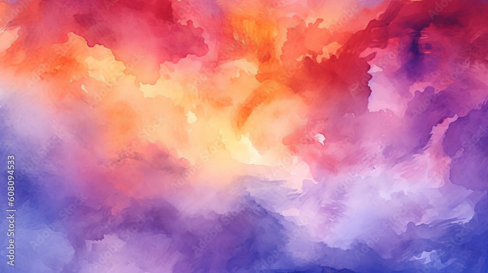 essential watercolor establishment sunset sky orange purple. Illustration, AI Generated