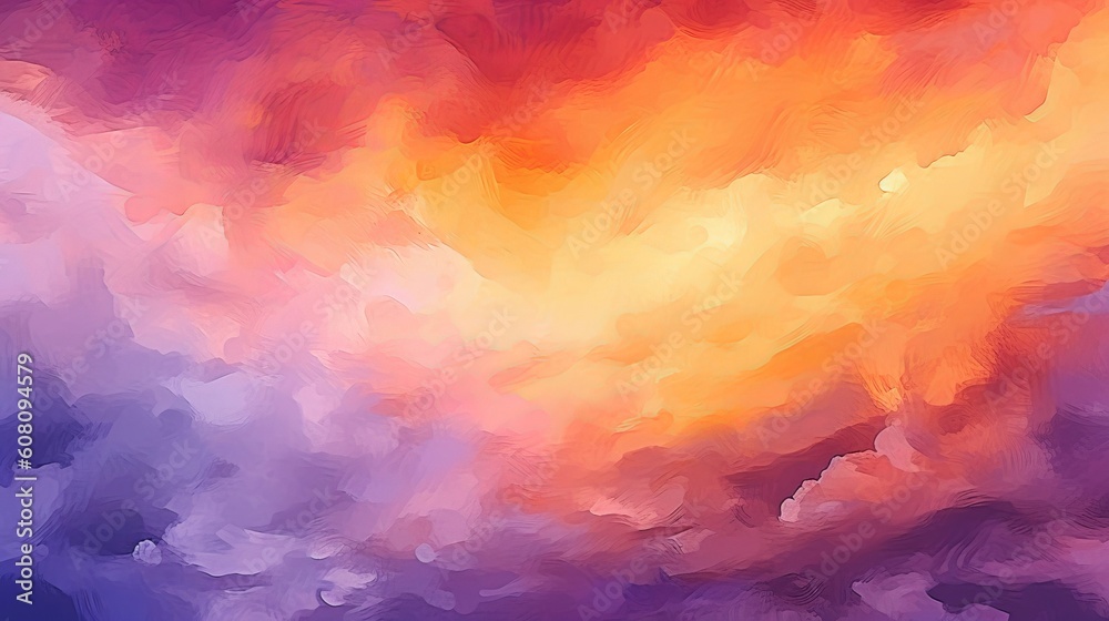 to begin with watercolor establishment sunset sky orange purple. Illustration, AI Generated