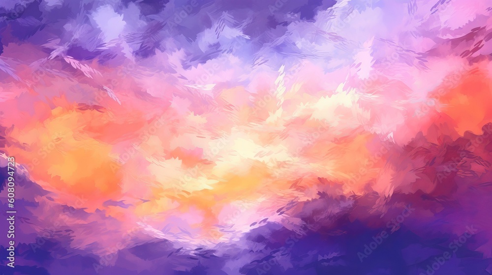 to start with watercolor foundation dusk sky orange purple. Illustration, AI Generated