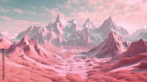 Pink Slants driving to Chilly Mountain. Illustration, AI Generated