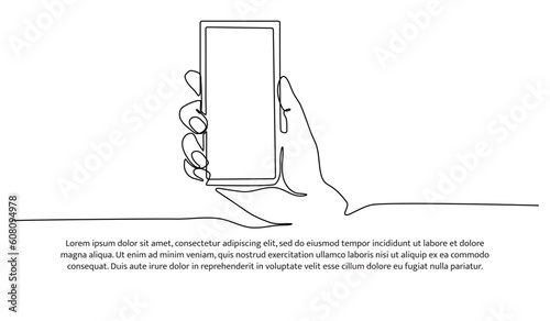 Continuous line design taking pictures with mobile phone. Decorative elements drawn on a white background.