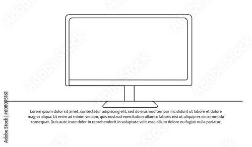 Continuous line design of monitor. Computer device symbol design concept. Decorative elements drawn on a white background.