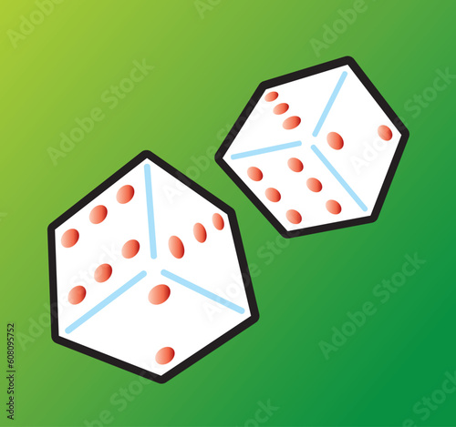 Two dice "thrown" on a green background.