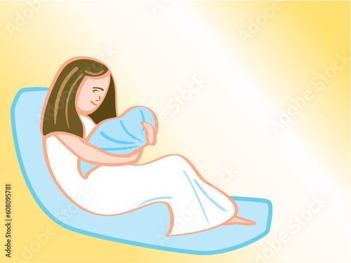 Stylized illustration of a mother and her newborn baby.