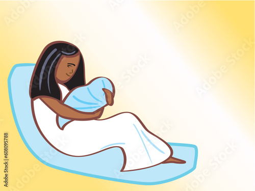 Stylized illustration of a mother and her newborn baby.